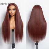 Realistic Reddish Brown Kinky Straight Glueless 5x5 Closure Lace Wig for All Skin Tones