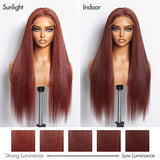 Realistic Reddish Brown Kinky Straight Glueless 5x5 Closure Lace Wig for All Skin Tones