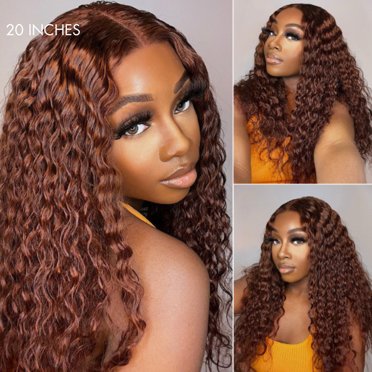 Newbie Only | Casual Reddish Brown Curly 5x5 Closure Lace Glueless Mid Part Long Curly Wig 100% Human Hair