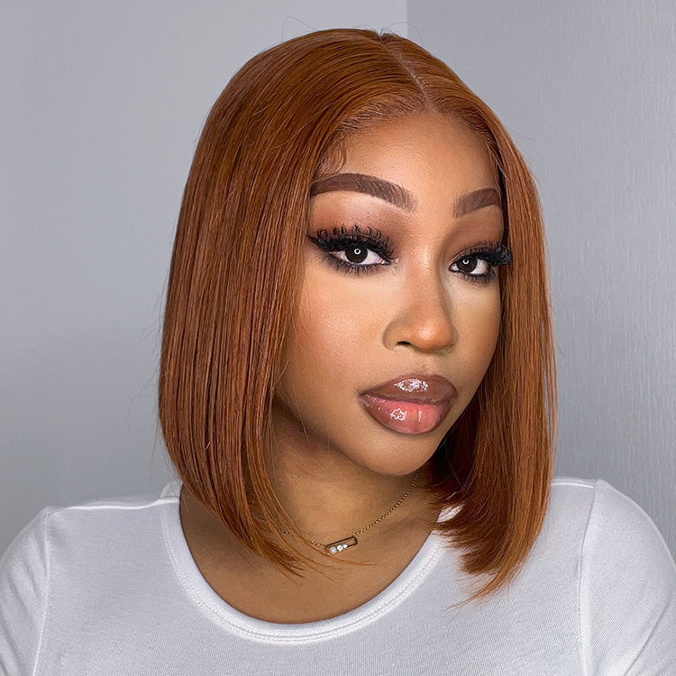 Beginner Friendly Sugar Maple 4x4 Closure Lace Glueless Mid Part Bob Wig 100% Human Hair