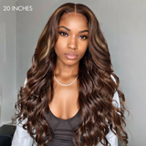 Blonde Brown Highlight Water Loose Wave 5x5 Closure Lace C Part Long Wig 100% Human Hair