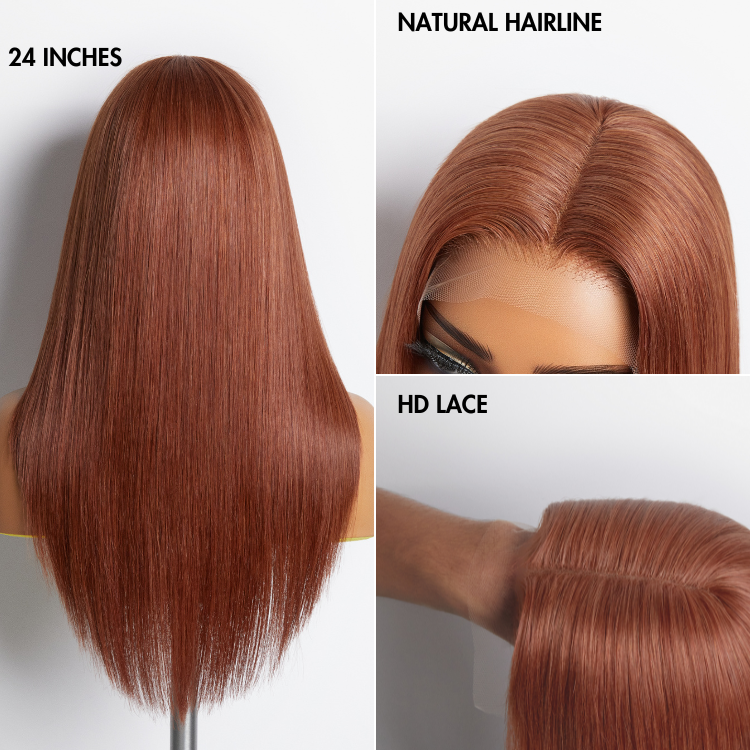 Cinnamon Brown Loose Wave / Straight / Straight Layer Glueless 5x5 Closure Undetectable HD Lace Long Wig