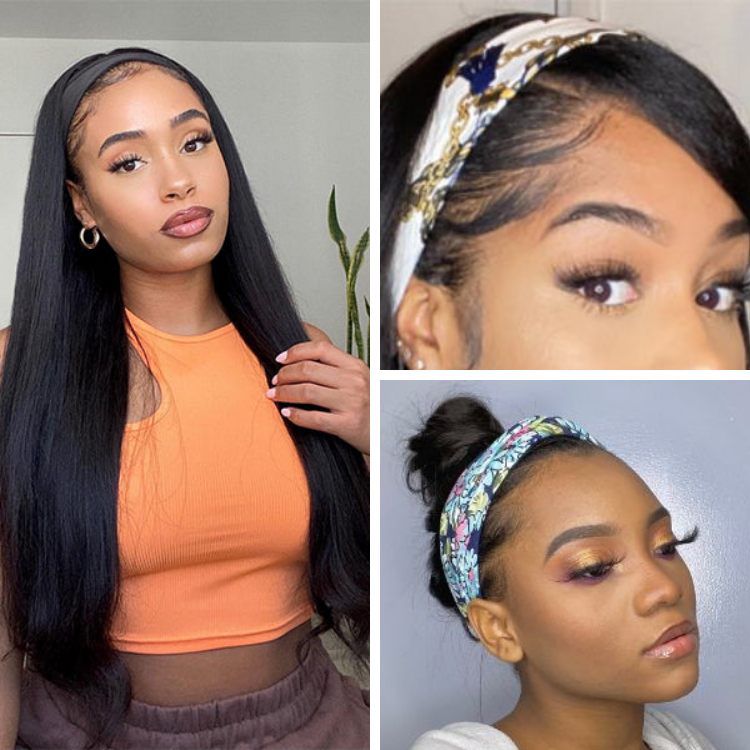 Put On & Go Silky Straight Headband Wig Beginner Friendly 100% Human Hair (Get Free Trendy Headbands)