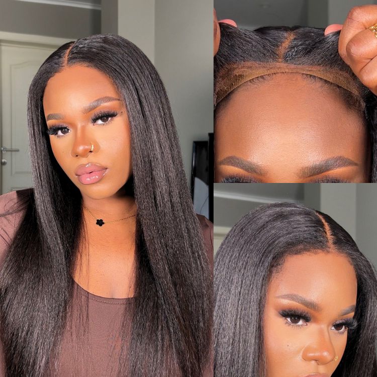 Special Deal | 4C Edges | Natural Black Kinky Edges Kinky Straight 5x5 Closure Glueless Long Wig