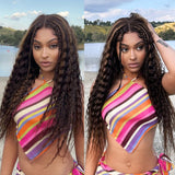 Boho-Chic | Chestnut Brown Highlights Bohemian Curly 5x5 Closure Lace Glueless Mid Part Long Curly Wig