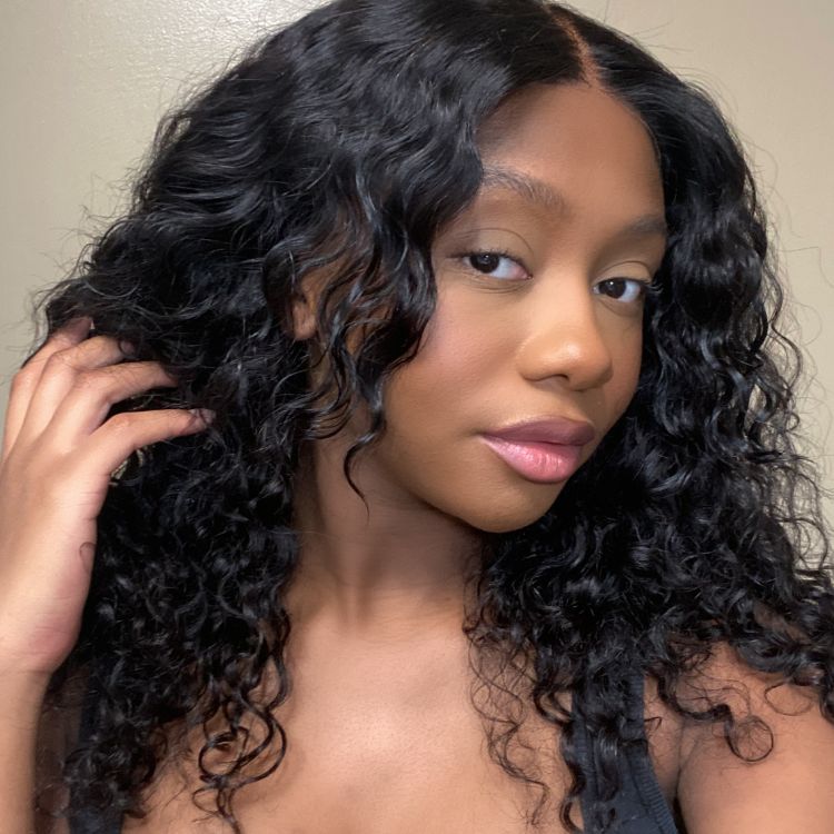 Face-Framing Layered Cut Bouncy Water Wave Glueless 4x4 Closure Lace Long Curly Wig with Bangs