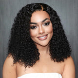 Natural Black Deep Wave Minimalist HD Lace C Part Long Wig 100% Human Hair