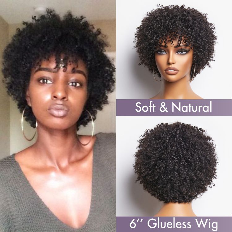 Natural Black Highlight Afro Curls Glueless Ready to Go Wig Beginner Friendly