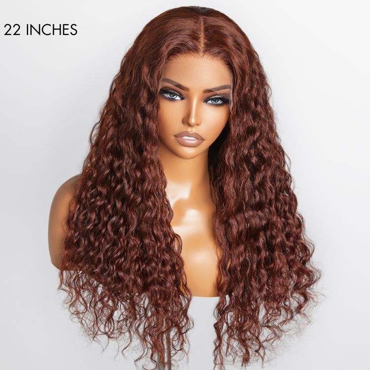 Newbie Only | Casual Reddish Brown Curly 5x5 Closure Lace Glueless Mid Part Long Curly Wig 100% Human Hair