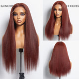 Realistic Reddish Brown Kinky Straight Glueless 5x5 Closure Lace Wig for All Skin Tones