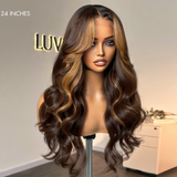 Breathable Cap Brown Highlight Loose Wave Glueless 5x5 Closure HD Lace Wig with Curtain Bangs