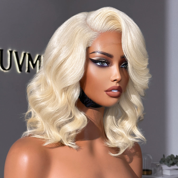 Blonde 613 Loose Body Wave Glueless 5x5 Closure HD Lace Right C Part Short Wig