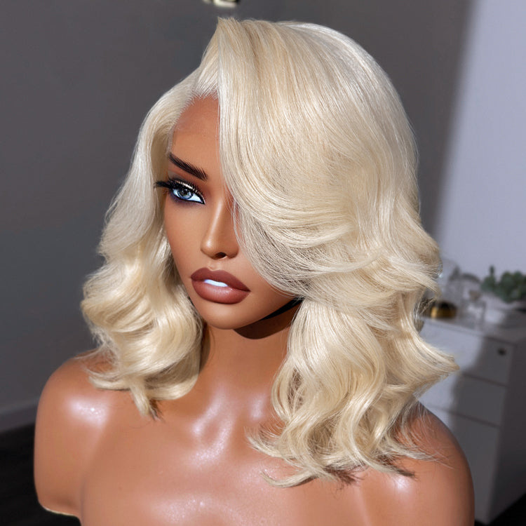 Blonde 613 Loose Body Wave Glueless 5x5 Closure HD Lace Right C Part Short Wig