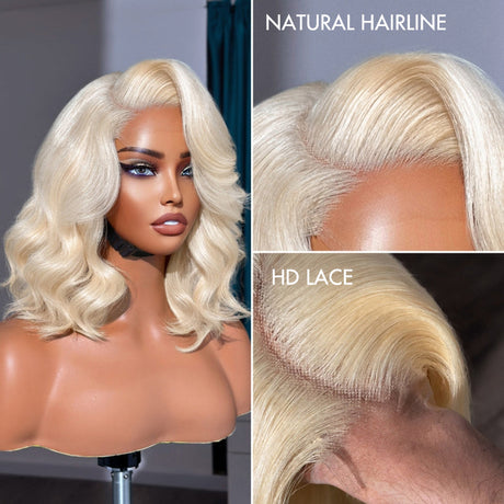 Blonde 613 Loose Body Wave Glueless 5x5 Closure HD Lace Right C Part Short Wig