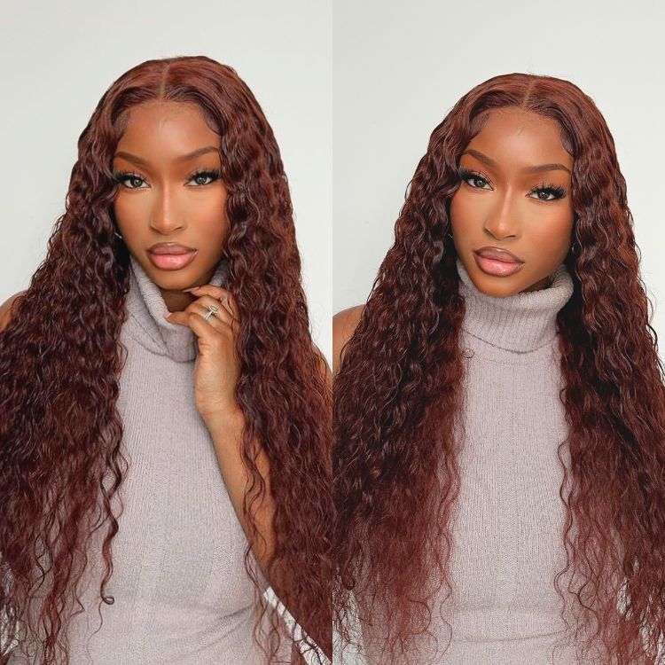 Newbie Only | Casual Reddish Brown Curly 5x5 Closure Lace Glueless Mid Part Long Curly Wig 100% Human Hair