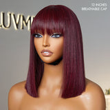 Put On and Go Realistic Glueless Yaki Straight Bob with Bangs Minimalist Lace Wig 100% Human Hair