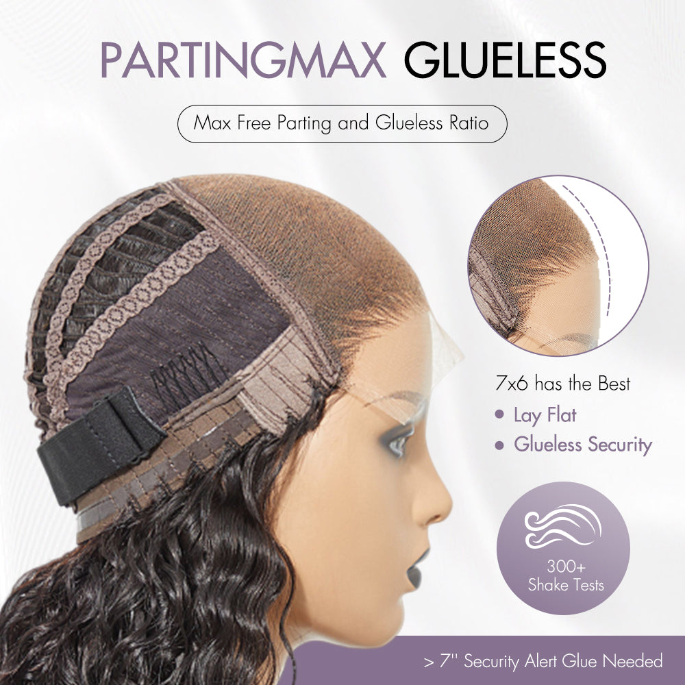 PartingMax Glueless Wig Chestnut Brown Highlights Funmi 7x6 Closure HD Lace Long Curly Wig Breathable Cap