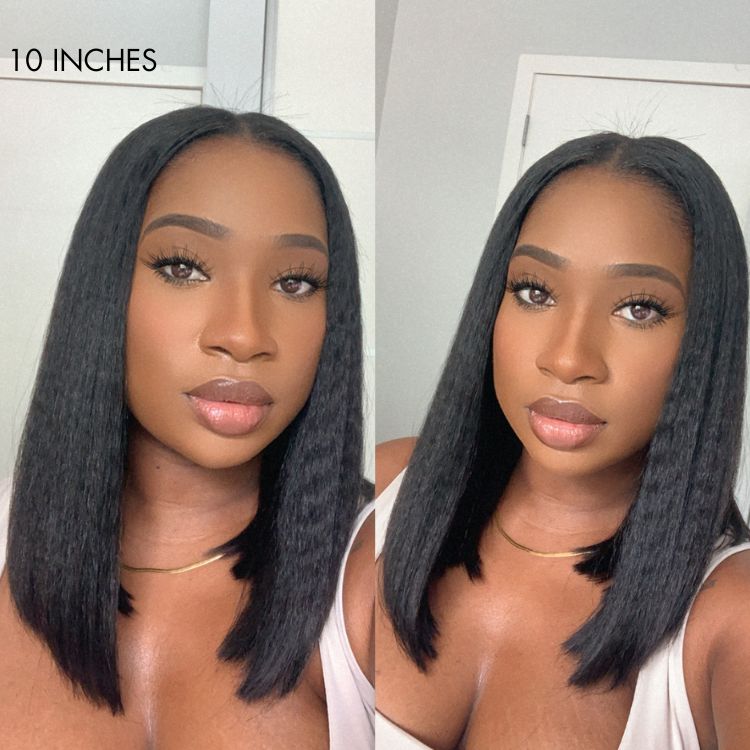 Kinky Straight U Part Quick & Easy Affordable 100% Human Hair Wig (Get One Clip Free)