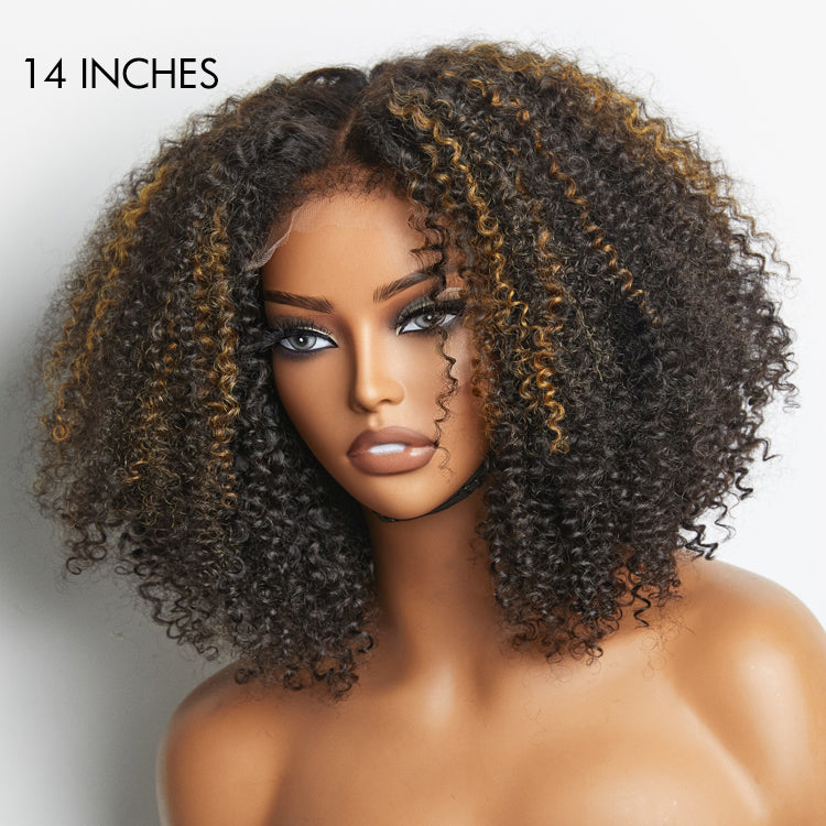 4C Edges | Highlight Afro Curls Glueless 5x5 Closure Undetectable HD Lace Wig