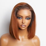 Newbie Only | Ginger Ombre Silky Blunt Cut Glueless 13x4 Lace Front Short Bob Wig 100% Human Hair