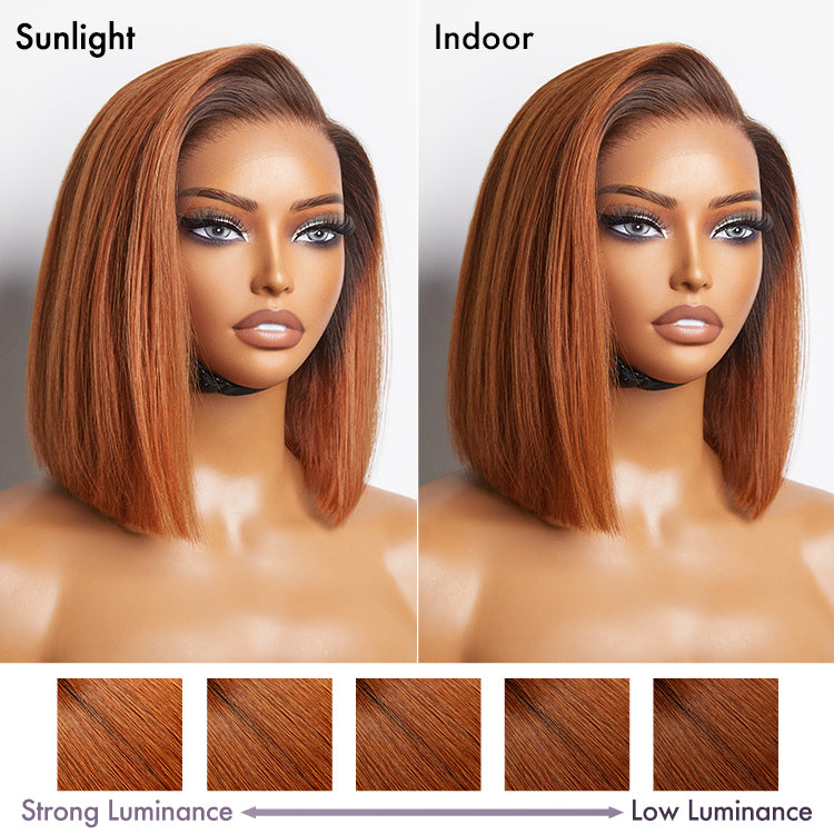 Newbie Only | Ginger Ombre Silky Blunt Cut Glueless 13x4 Lace Front Short Bob Wig 100% Human Hair