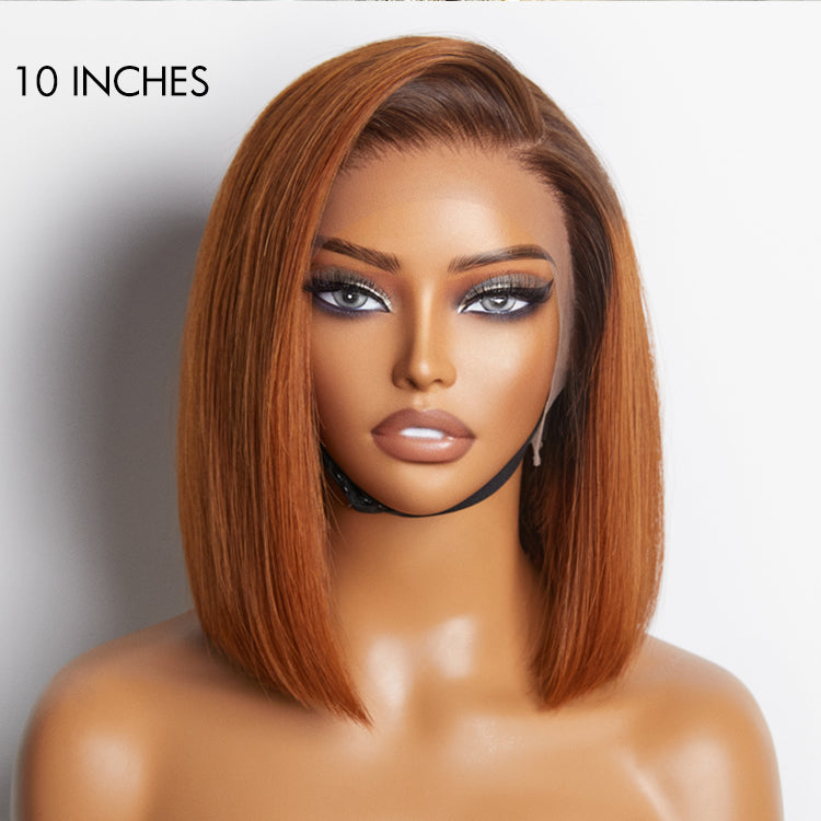 Newbie Only | Ginger Ombre Silky Blunt Cut Glueless 13x4 Lace Front Short Bob Wig 100% Human Hair