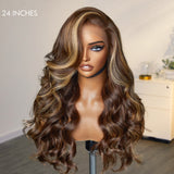 Honey Blonde Highlight Loose Body Wave Glueless 13x4 Lace Front Wig 100% Human Hair