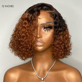 Trendy Mix Brown Short Cut Curly Minimalist HD Lace Glueless Side Part Wig 100% Human Hair