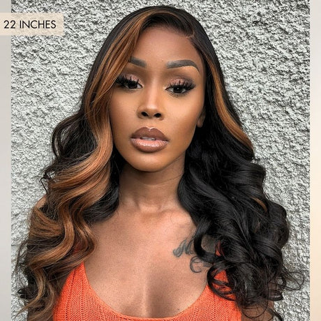 Copper Highlights Loose Body Wave Glueless 5x5 Closure Lace Wig Face-Framing