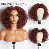 Dark Reddish Brown Water Wave Glueless 5x5 Closure Lace Short Curly Wig