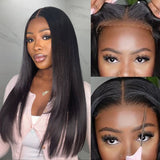 Effortless Straight 4x4 Closure Lace Glueless Mid Part Long Wig 100% Human Hair