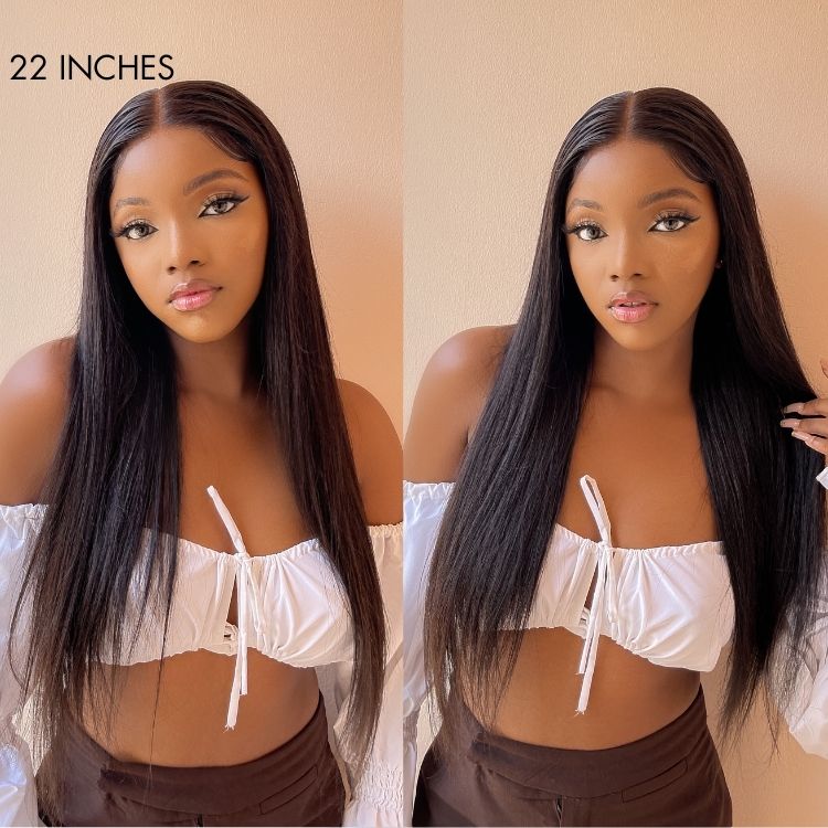 Effortless Straight 4x4 Closure Lace Glueless Mid Part Long Wig 100% Human Hair