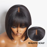 Beginner Friendly Yaki Straight Blunt Cut Bob with Bangs Glueless Minimalist Lace Wig