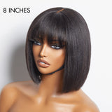 Beginner Friendly Yaki Straight Blunt Cut Bob with Bangs Glueless Minimalist Lace Wig