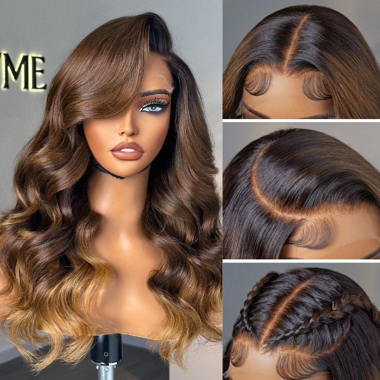 PartingMax Glueless Wig Ombre Brown Loose Body Wave 7x6 Closure HD Lace Pre Plucked & Bleached Ready to Go