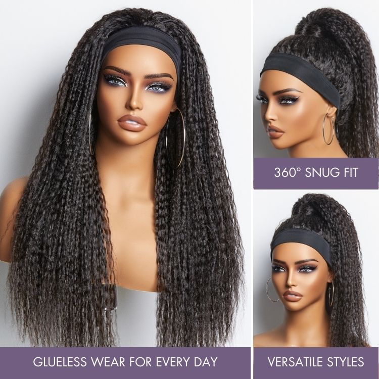 Throw On & Go Dreadlock Style Glueless Long Headband Wig 100% Human Hair (Get Free Trendy Headbands)