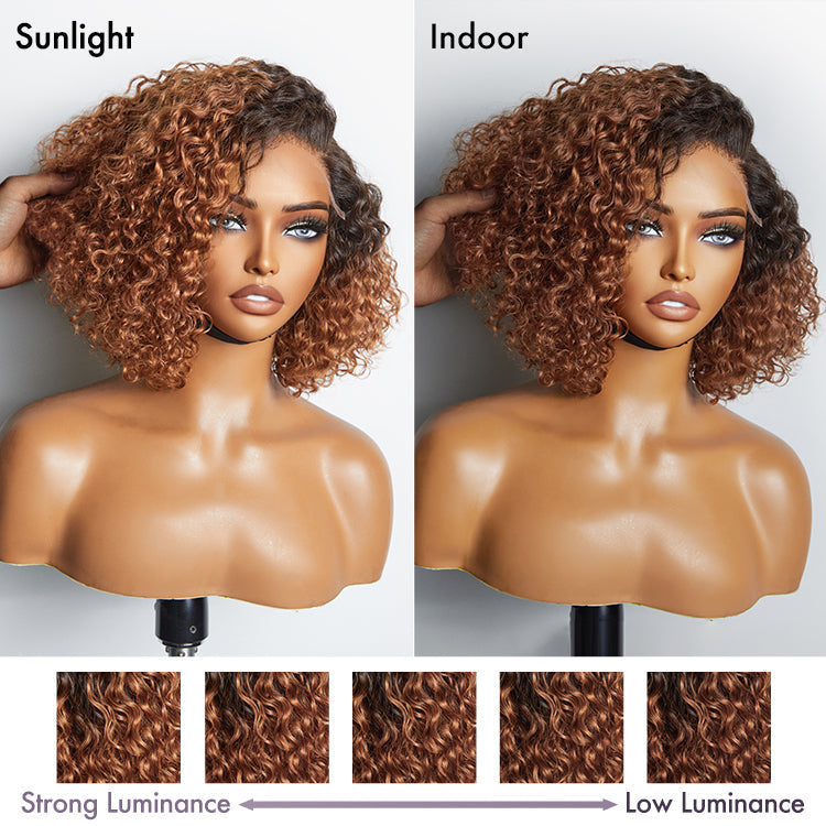 Trendy Mix Brown Short Cut Curly Minimalist HD Lace Glueless Side Part Wig 100% Human Hair