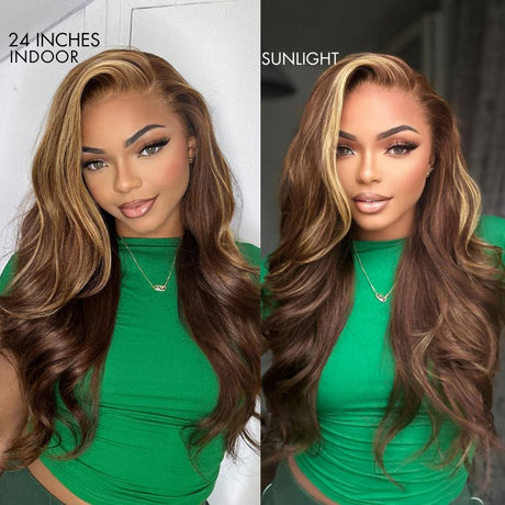 Honey Blonde Highlight Loose Body Wave Glueless 13x4 Lace Front Wig 100% Human Hair