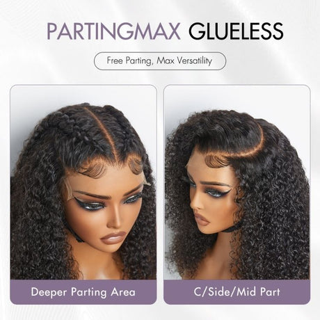 PartingMax Glueless Wig Kinky Curly 7x6 Closure HD Lace Long Curly Wig Pre Plucked & Bleached Ready to Go