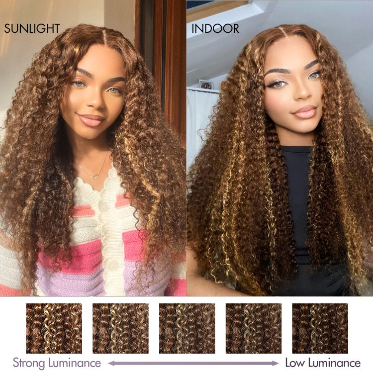 Honey Blonde Highlight Kinky Curly Glueless 5x5 Closure HD Lace Wig Breathable Cap