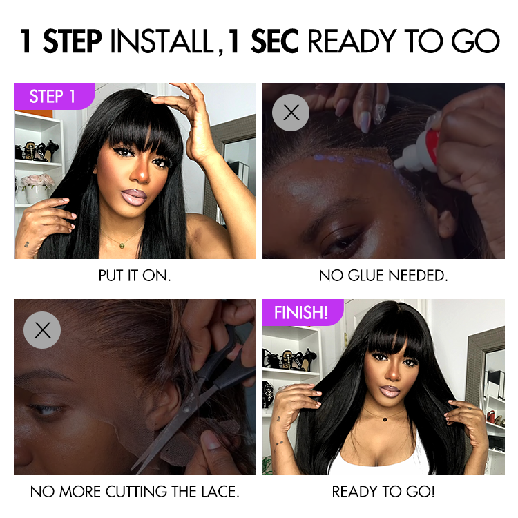 Special Deal | Breathable Cap Yaki Straight Ultra Natural Minimalist Lace Long Wig with Bangs