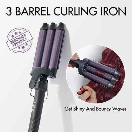 Free Gift | Beginner Friendly 3 Barrel Curling Iron, 60s Fast Heating Temperature Adjustable Ceramic Wavy Hair Crimper