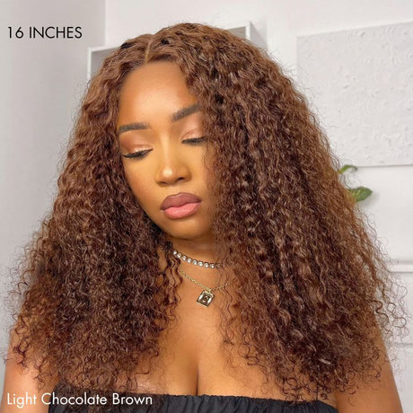 Newbie Only | Chocolate Brown Long Curly Glueless 5x5 Closure Long Wig 100% Human Hair