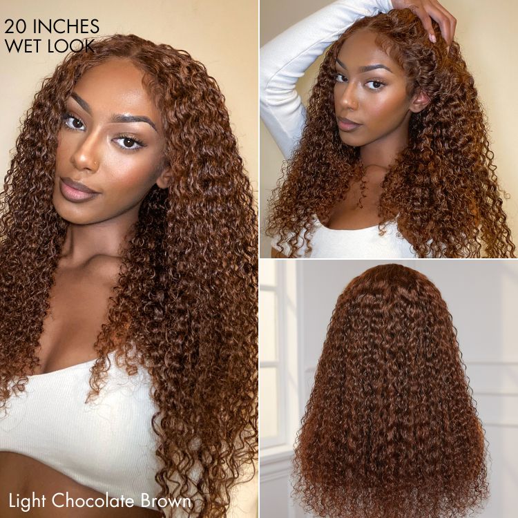 Chocolate Brown Long Curly Glueless 5x5 Closure Long Wig 100% Human Hair