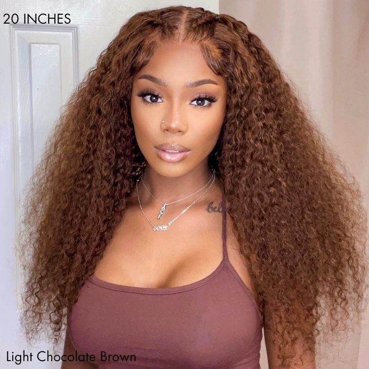 Chocolate Brown Long Curly Glueless 5x5 Closure Long Wig 100% Human Hair