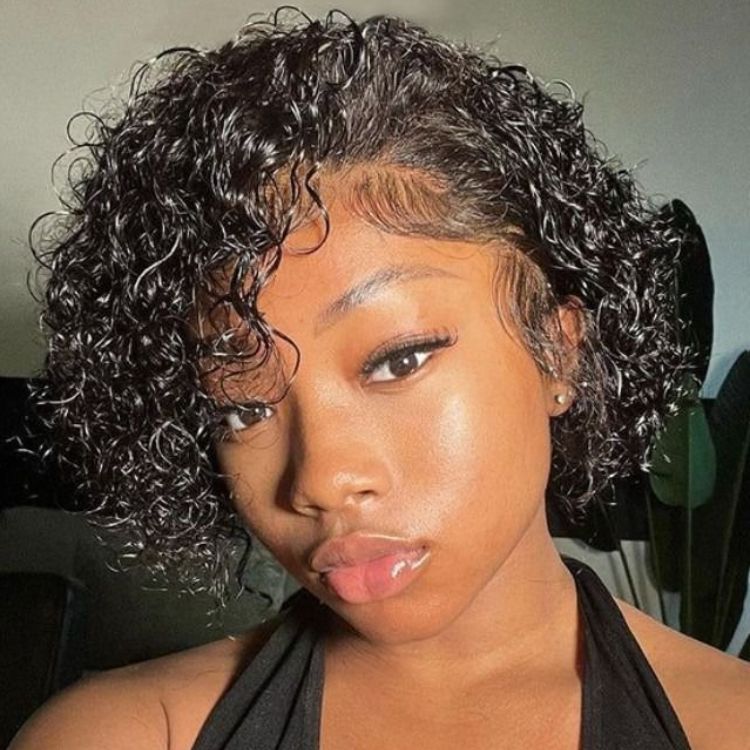 Slicked-Back Short Cut Curly Glueless 13x4 Lace Front Wig 100% Human Hair