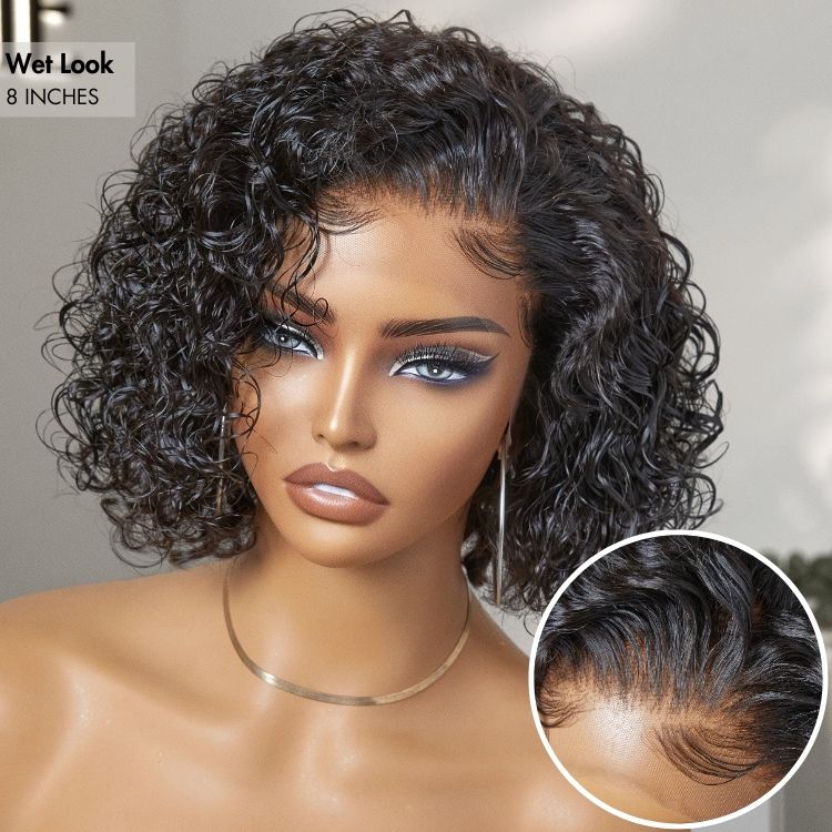 Slicked-Back Short Cut Curly Glueless 13x4 Lace Front Wig 100% Human Hair