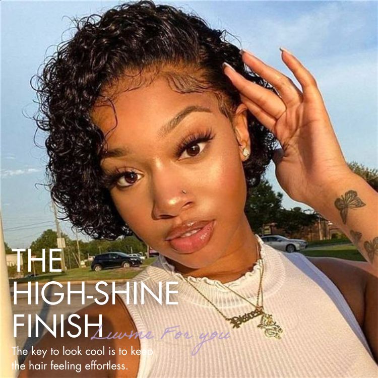 Slicked-Back Short Cut Curly Glueless 13x4 Lace Front Wig 100% Human Hair