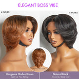 1 SEC INSTALL WIG | Elegant Boss Vibe Short Pixie Cut Natural Black / Ombre Brown Glueless Minimalist HD Lace Wig Ready to Go