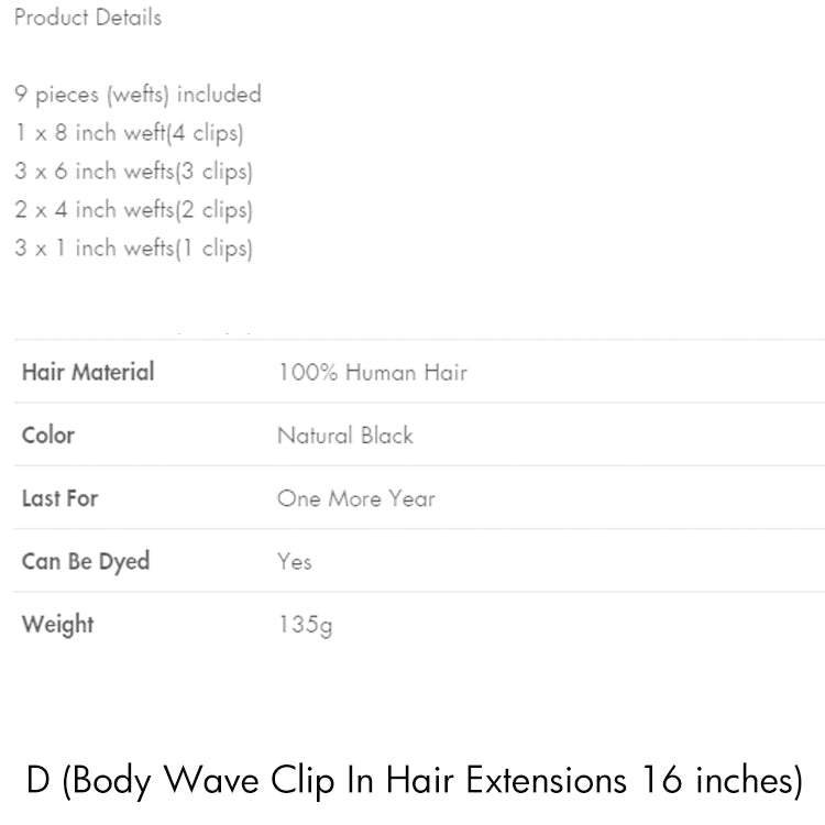 $79-$89 | Final Deal | 135g 9pcs Straight / Body Wave Clip in Hair Extensions |14 to 16 inches | No Code Needed